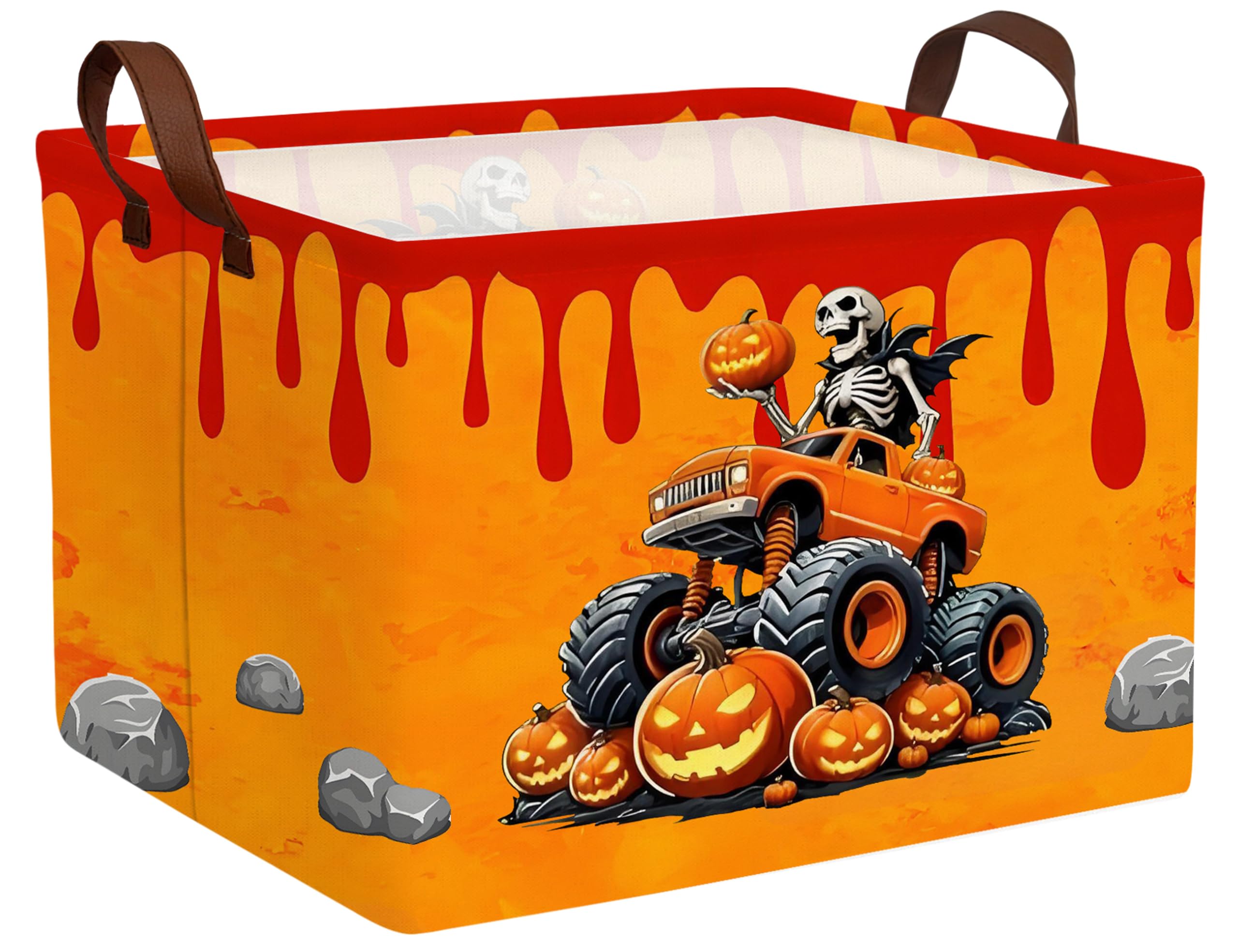 BOOHIT basket with open lid featuring Halloween design for easy trick-or-treat candy collection.