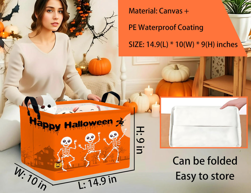 BOOHIT canvas storage bin with Halloween pattern, ideal for organizing toys and clothes.