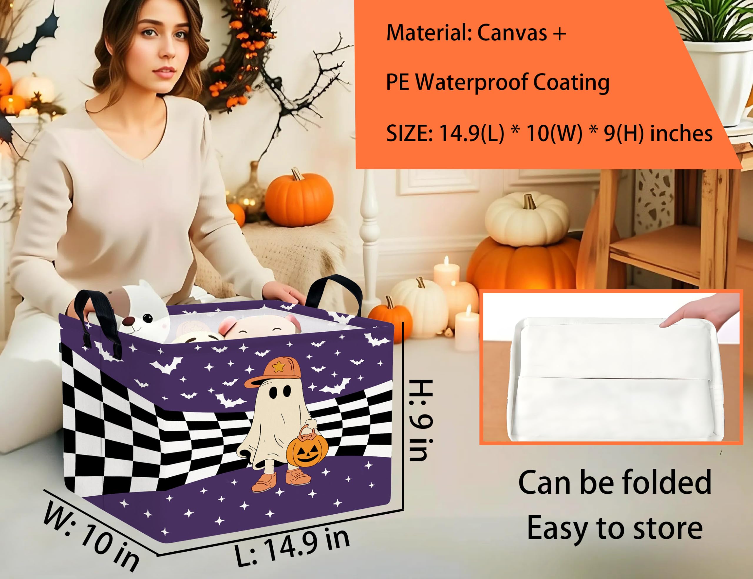 BOOHIT canvas storage bin with leather handles ideal for organizing toys and clothing