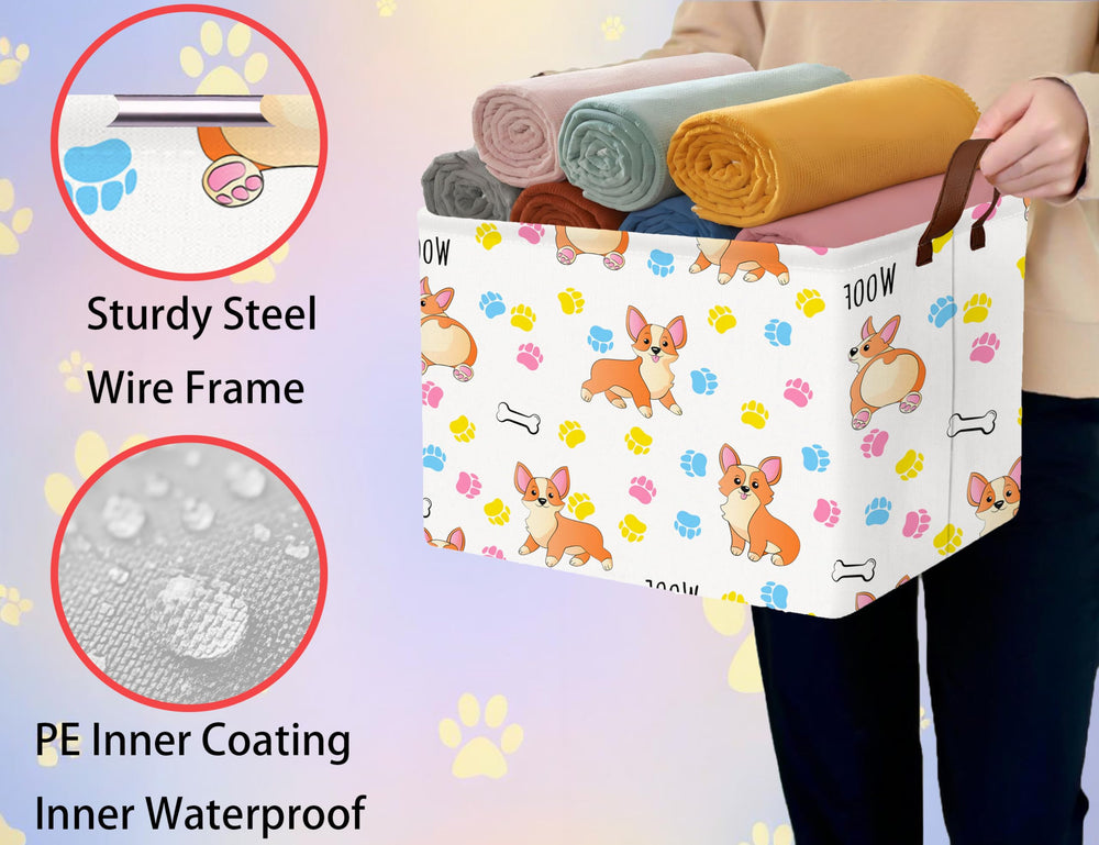 BOOHIT dog toy basket with leather-style handles for easy transport.