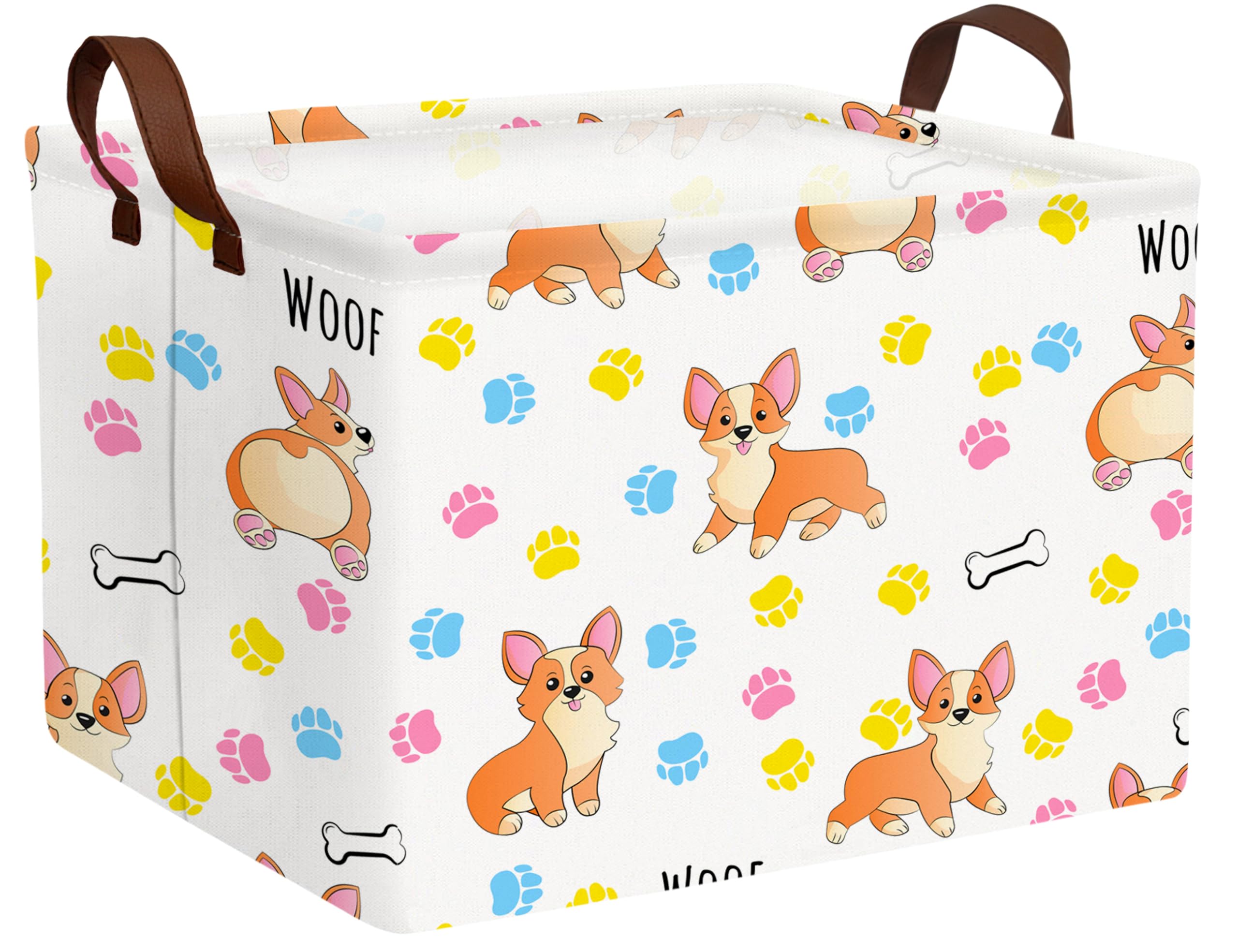 BOOHIT dog toy basket with paw pattern front keeps toys organized and accessible.