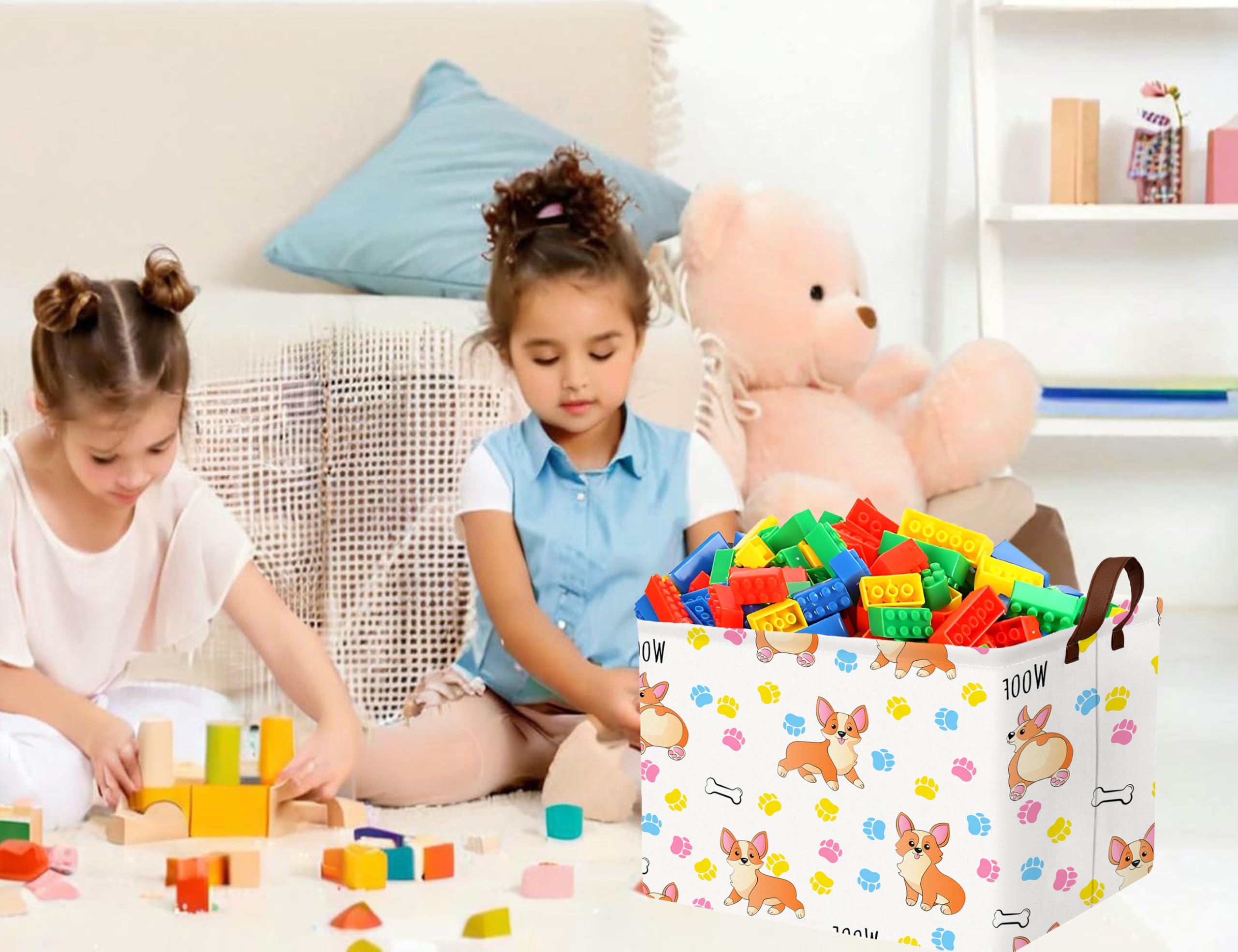 BOOHIT dog toy basket with waterproof lining protecting contents.