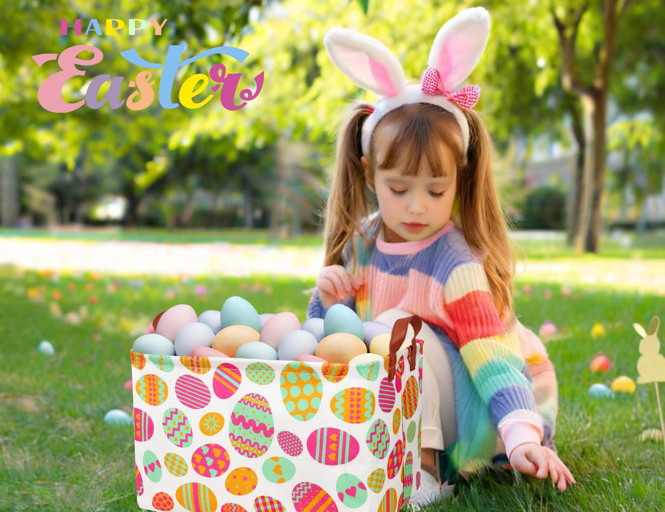 BOOHIT Easter basket leather handles for comfortable carrying