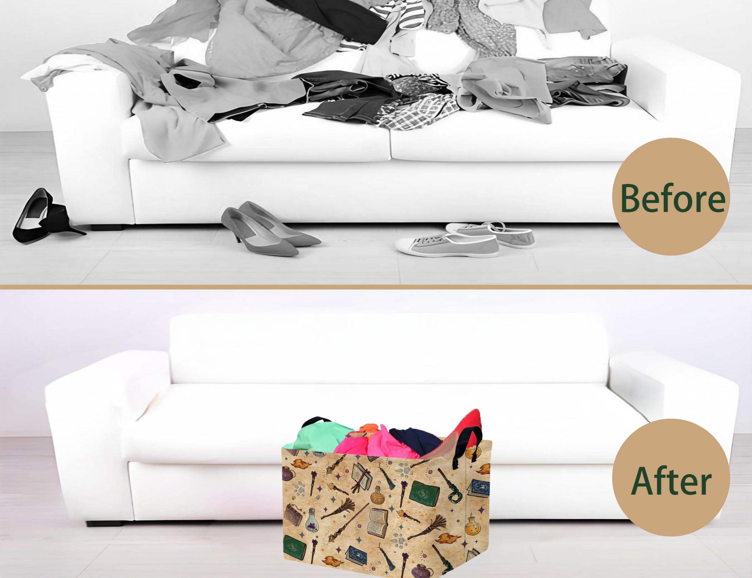 Boohit large kids book basket retro-pattern adds playful decor to any room.