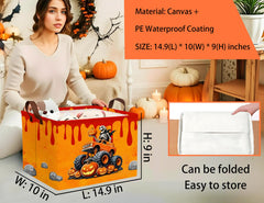BOOHIT side view shows sturdy canvas and spooky pattern, great for versatile storage.