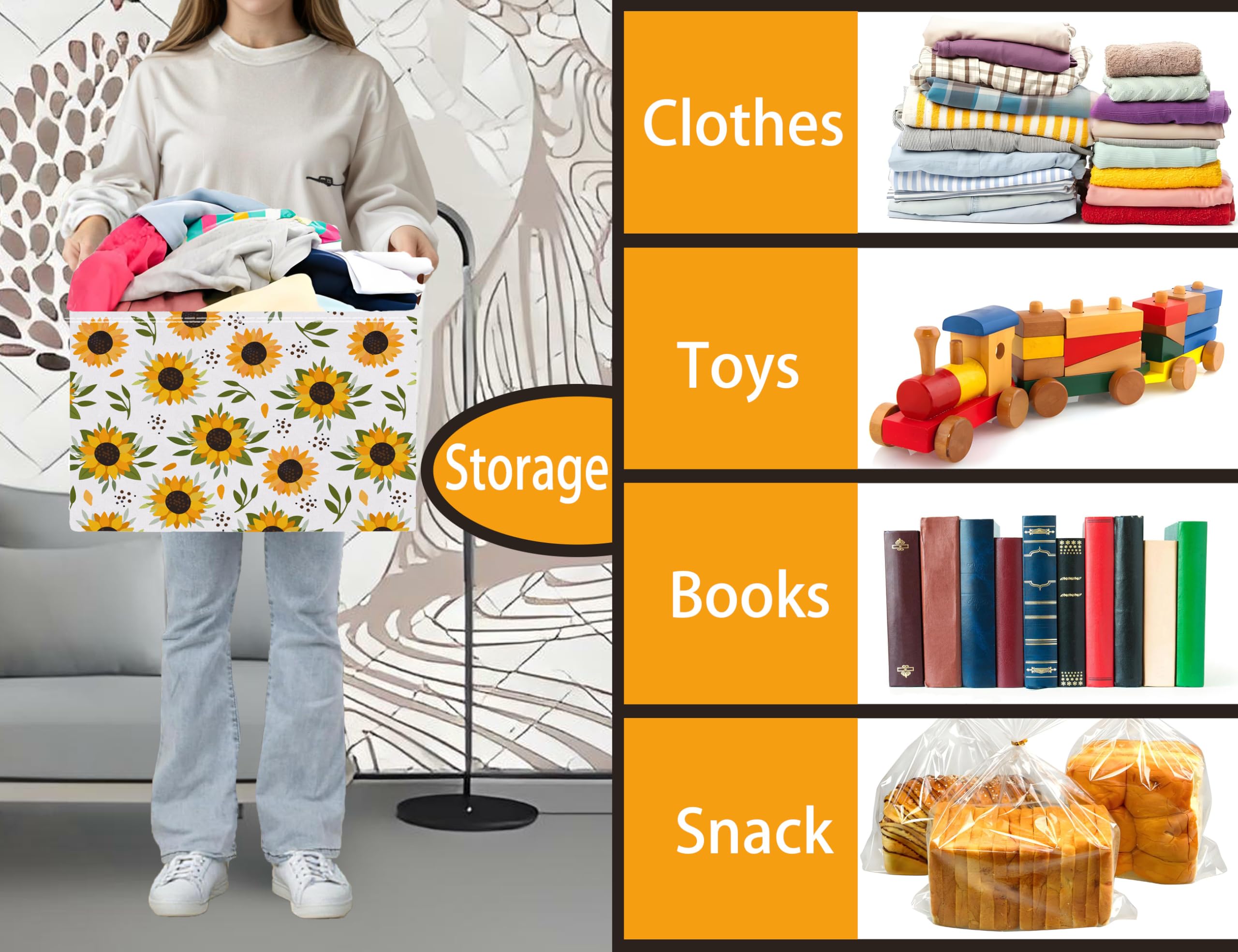 BOOHIT Sunflower laundry-hamper alternative in bathrooms or bedrooms.