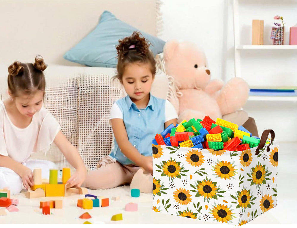 BOOHIT Sunflower canvas bin with waterproof lining protects contents from spills.