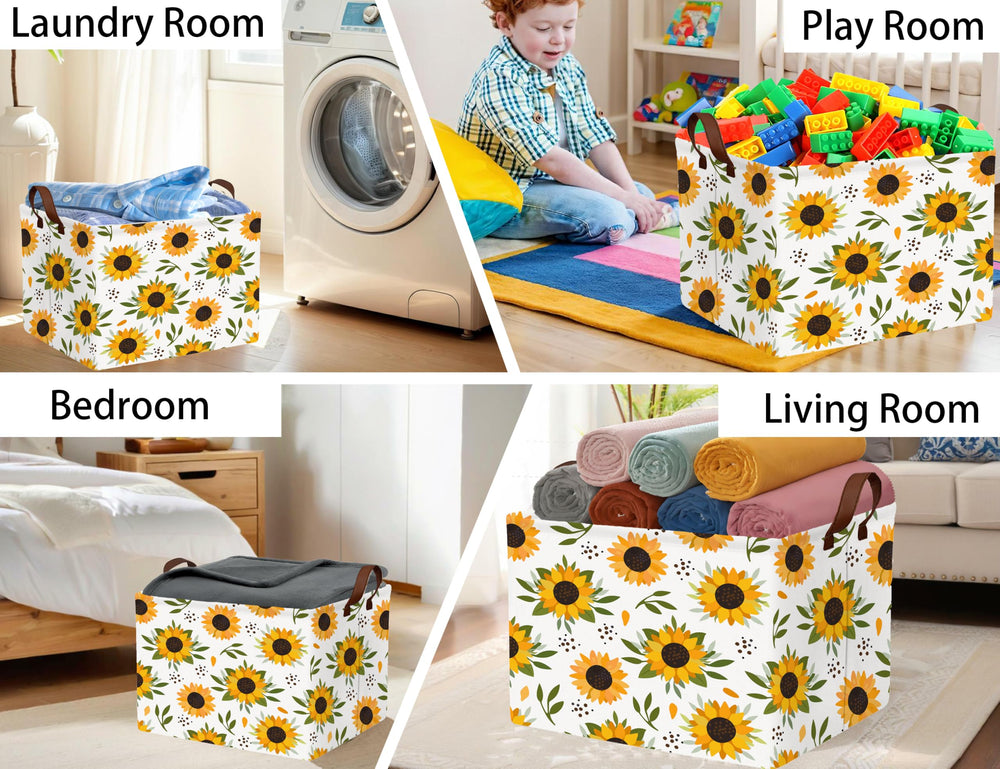 BOOHIT Sunflower room-organization basket neatly holds books and crafts.