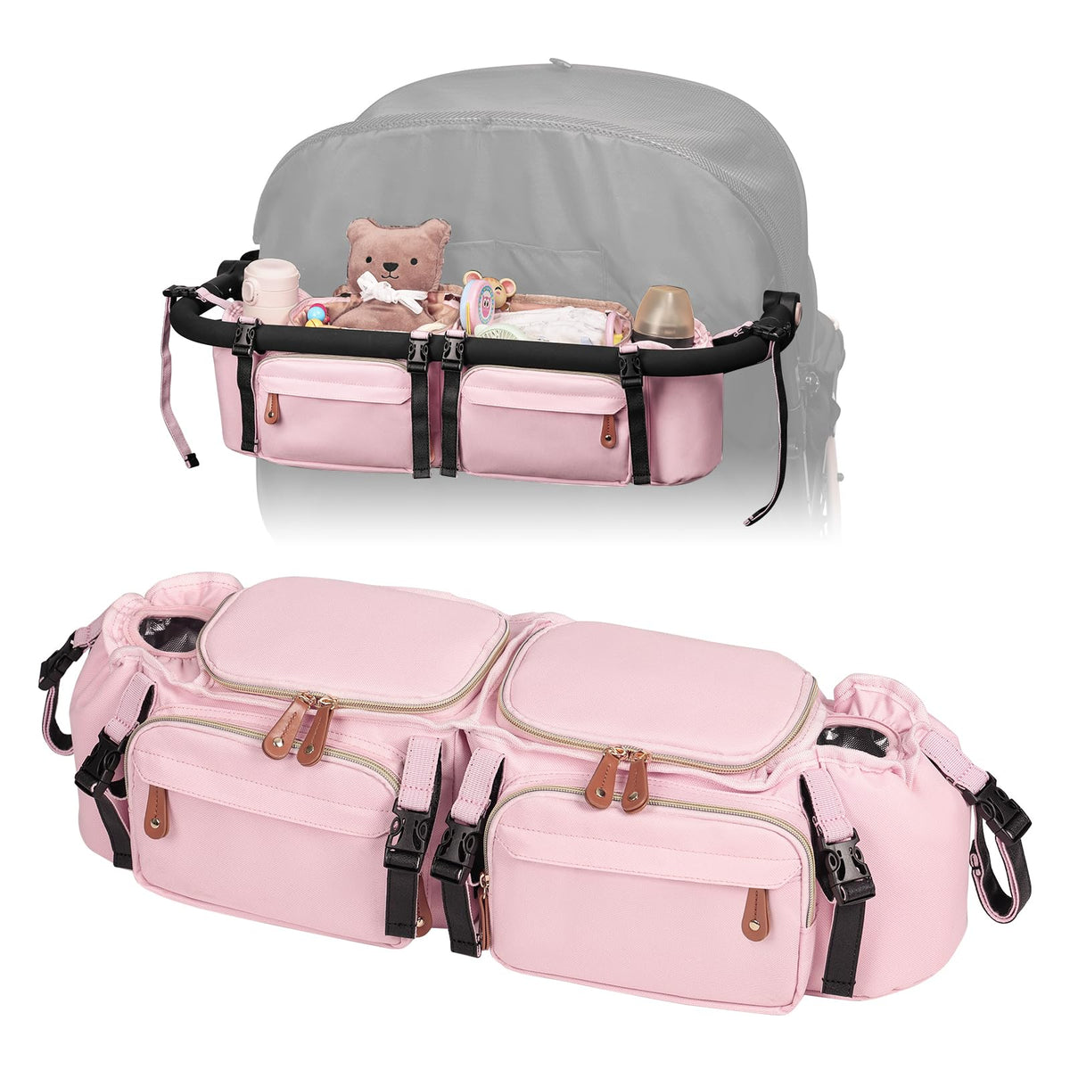 Boomistry double stroller organizer fits Bob Duallie for tidy rides