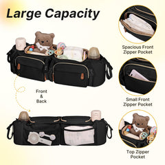 Boomistry organizer features two cup holders for bottles and drinks.