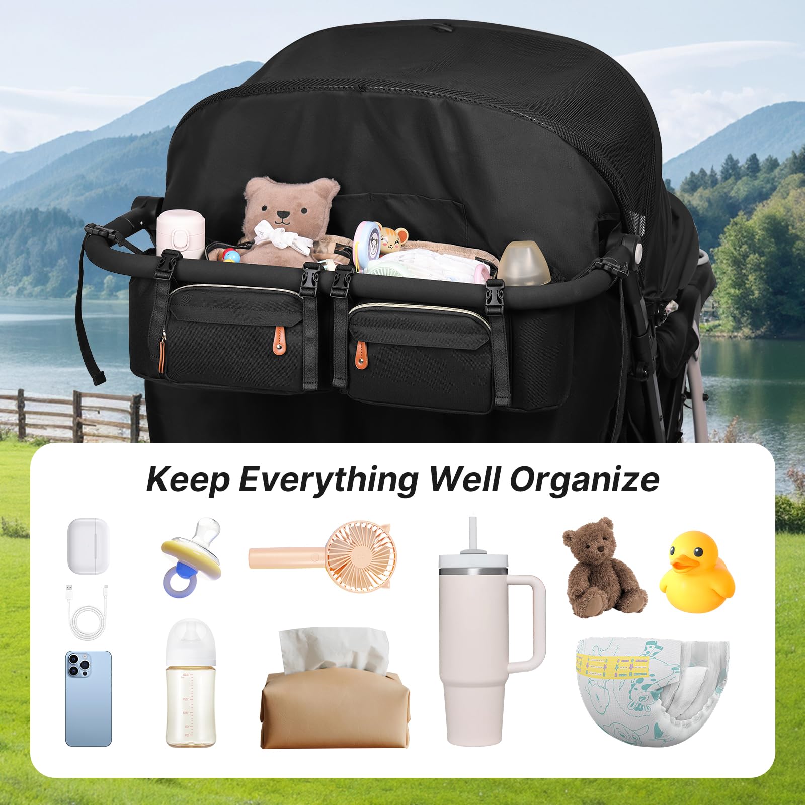 Boomistry design blends with stroller for balanced weight and style.