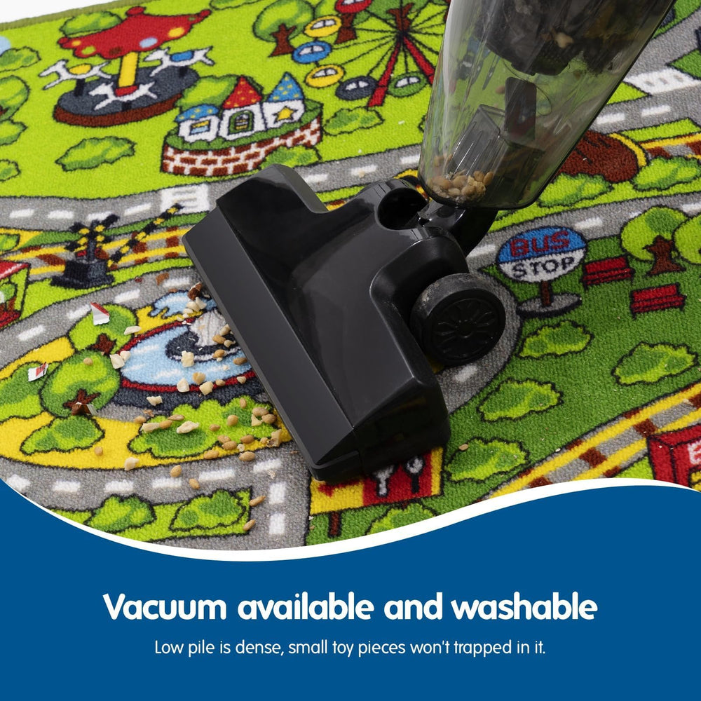Booooom Jackson washable rug makes cleanup quick after busy playtime.