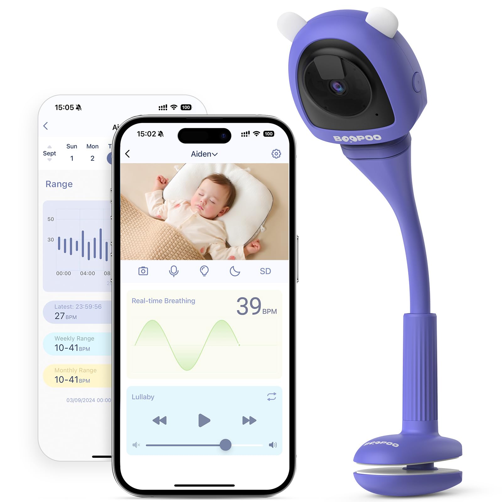 BOOPOO 2K camera provides crisp baby visuals for attentive monitoring