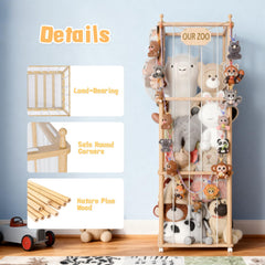 Boostool storage capacity highlight with a large plush toy collection in view