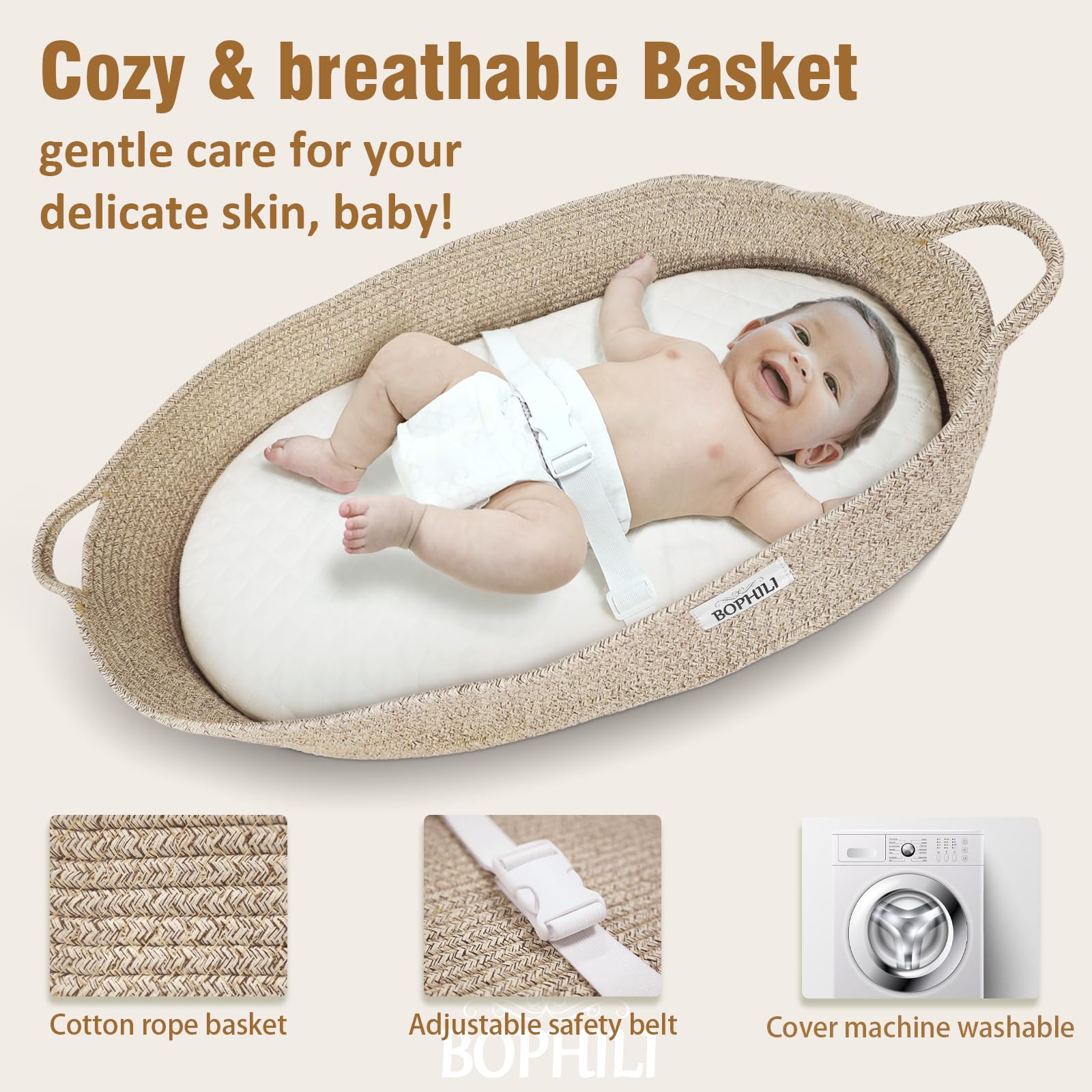 BOPHILI built-in security strap adds stability during diaper changes