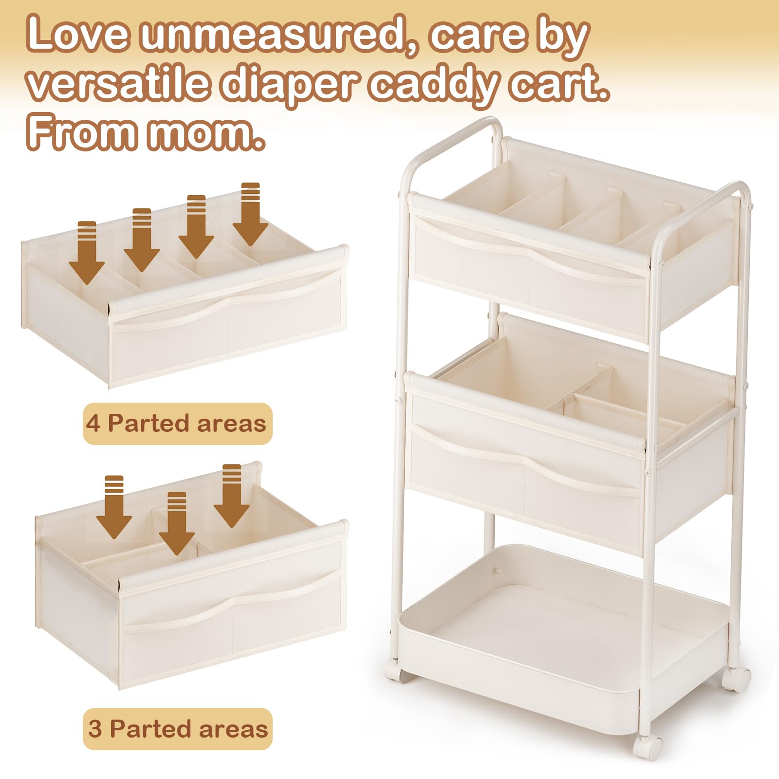 BOPHILI diaper caddy in nursery decor beside changing table.