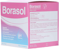 Borasol antiseptic powder refreshing deodorant for intimate hygiene, offering a fresh, comfortable feel.