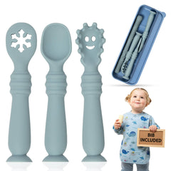 Bornealand baby self-feeding spoon set with case for easy organization.