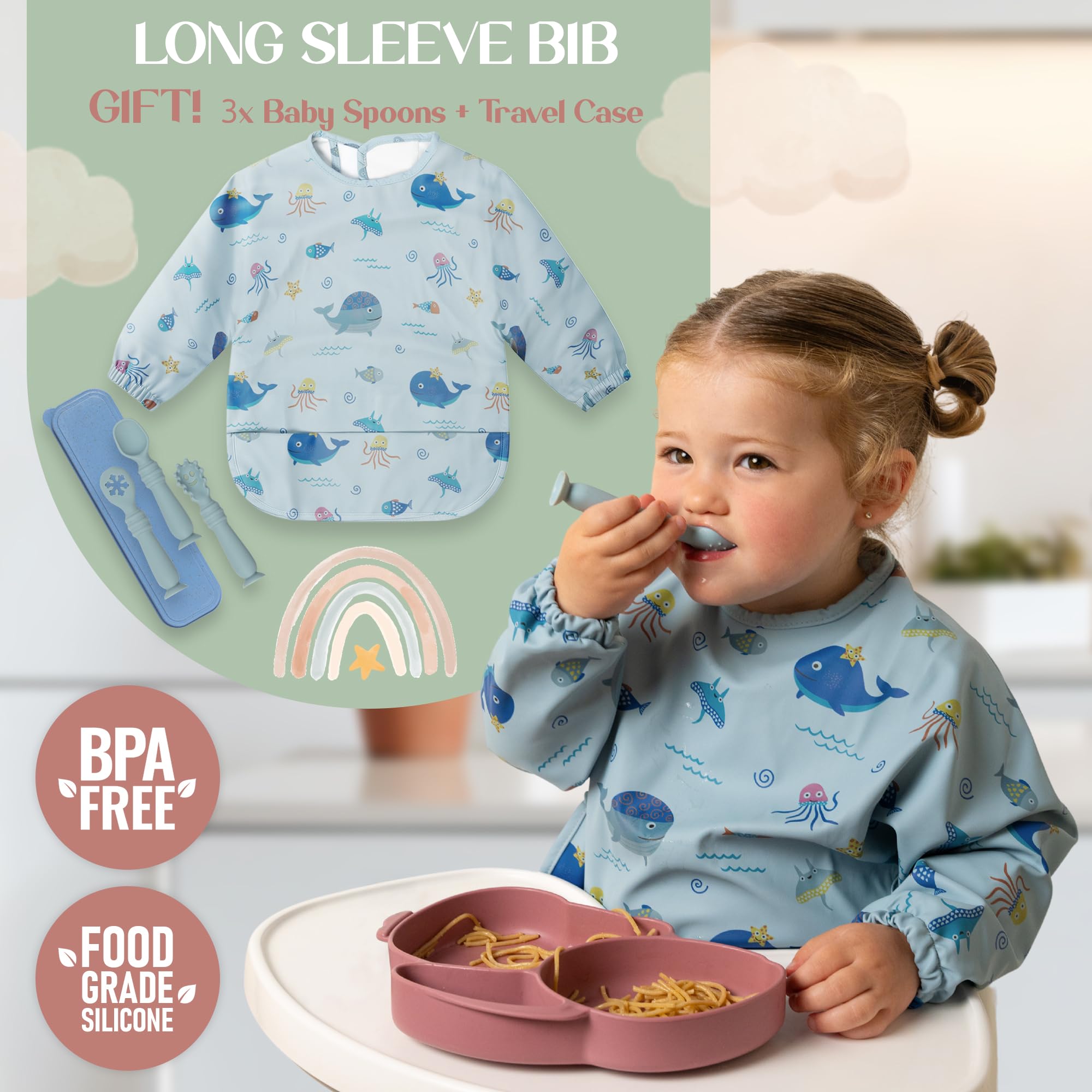 Bornealand spoons with suction base promote independent self-feeding.