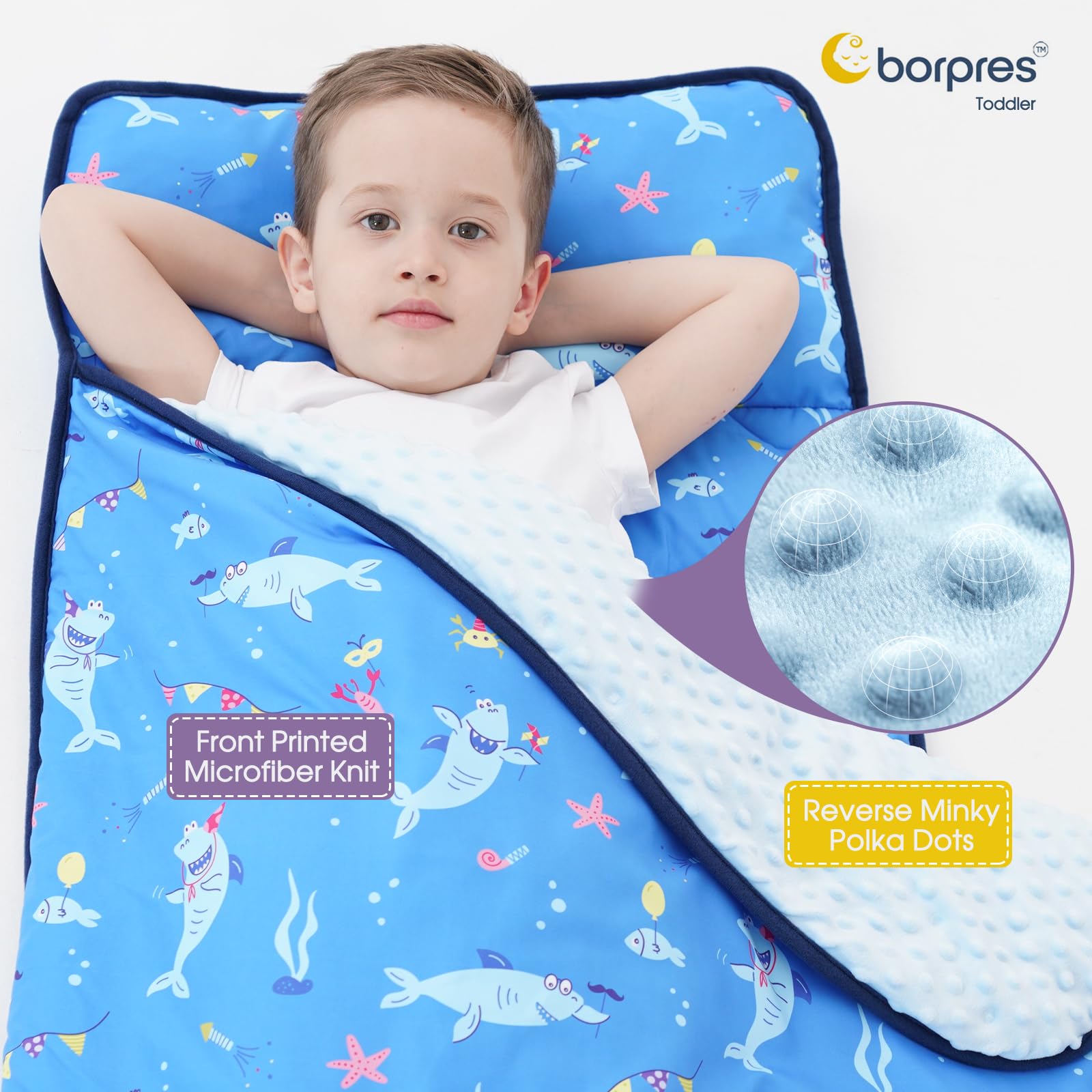 BORPRES Shark Nap Mat blanket set with cozy fabric texture.