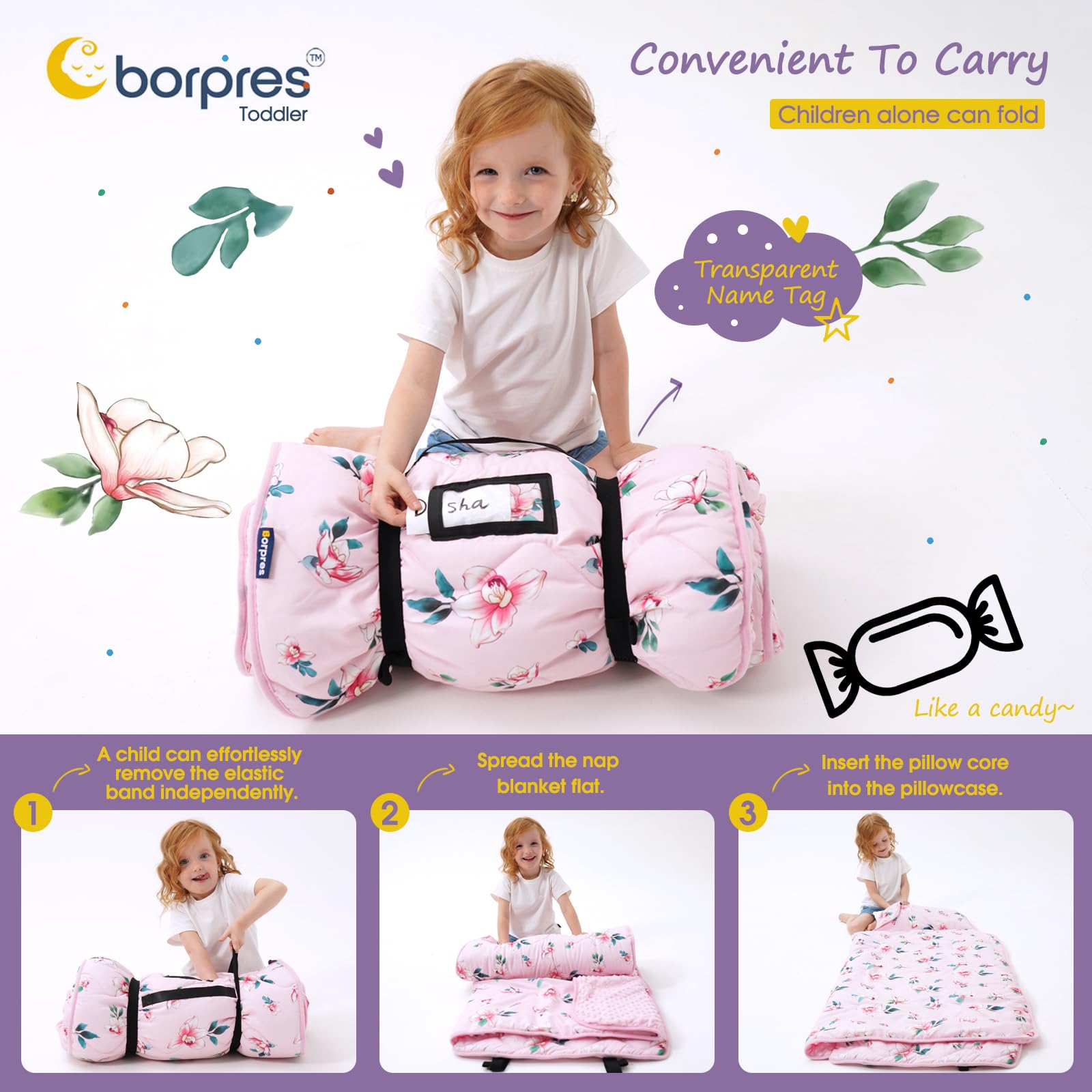BORPRES nap mat blanket set removable close-up shows plush warmth.