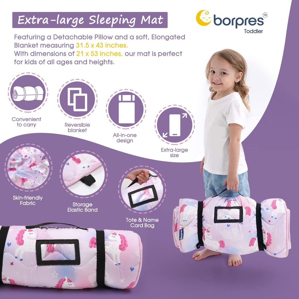 BORPRES nap mat includes carry handle and name tag for easy transport
