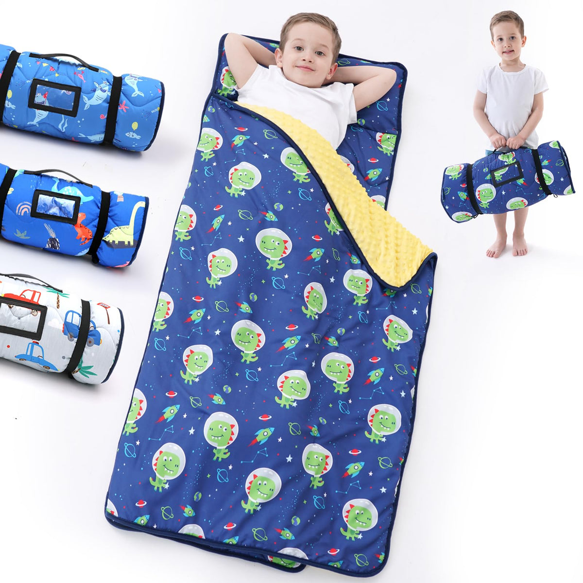 BORPRES nap mat with dinosaurs and removable pillow for toddlers' naptime