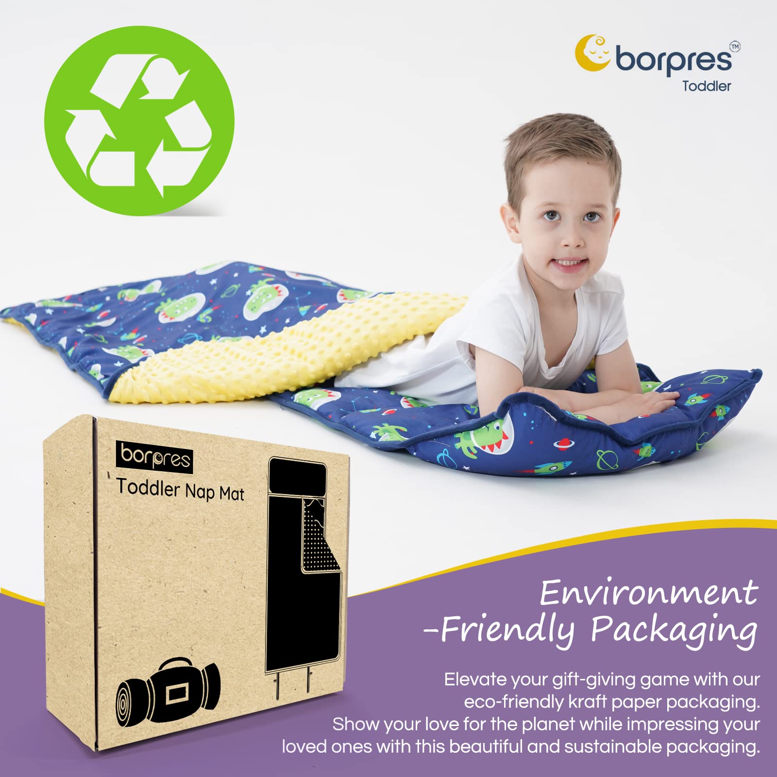 BORPRES foldable nap mat with carry handle for easy transport