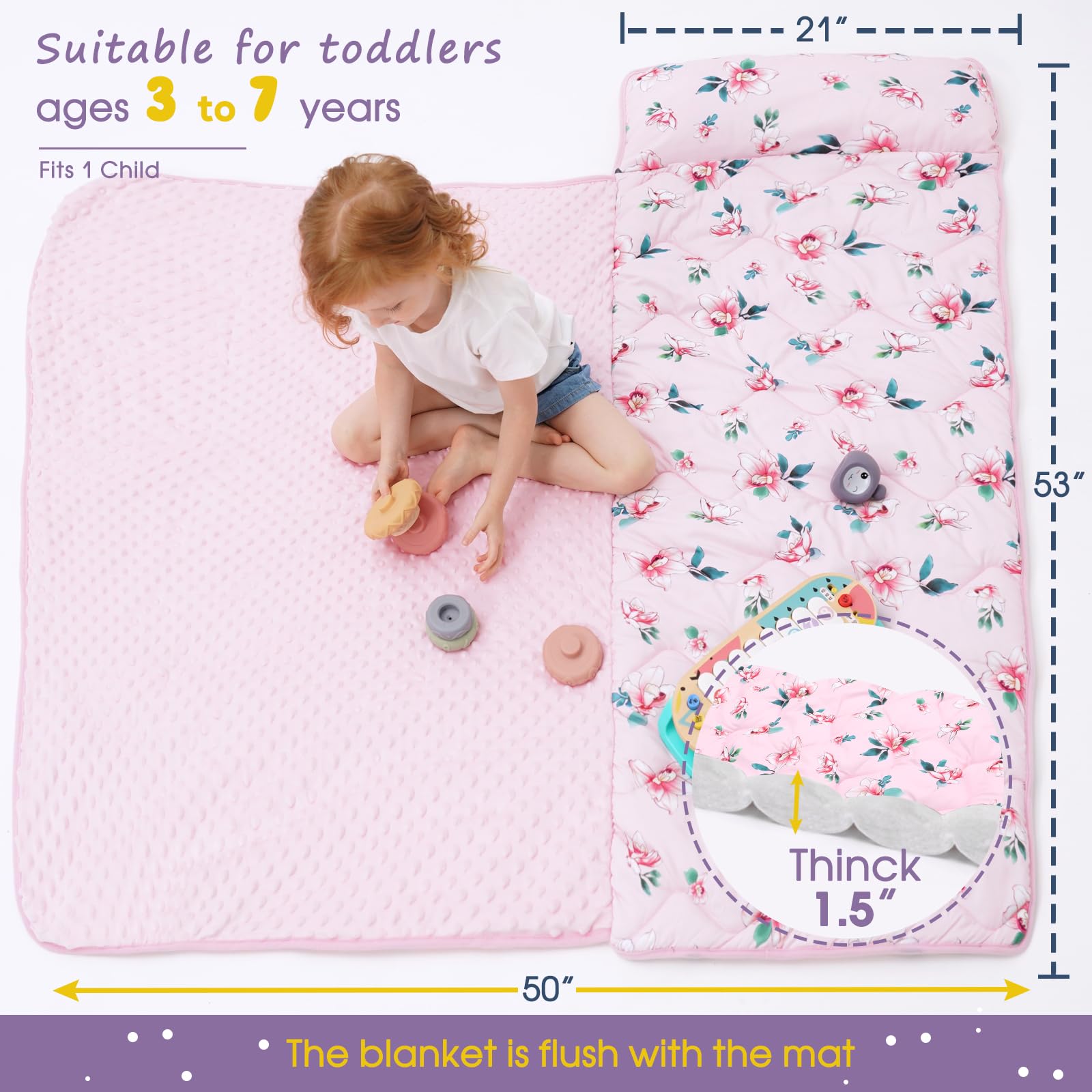 BORPRES nap mat with detachable pillow close-up emphasizes easy care.