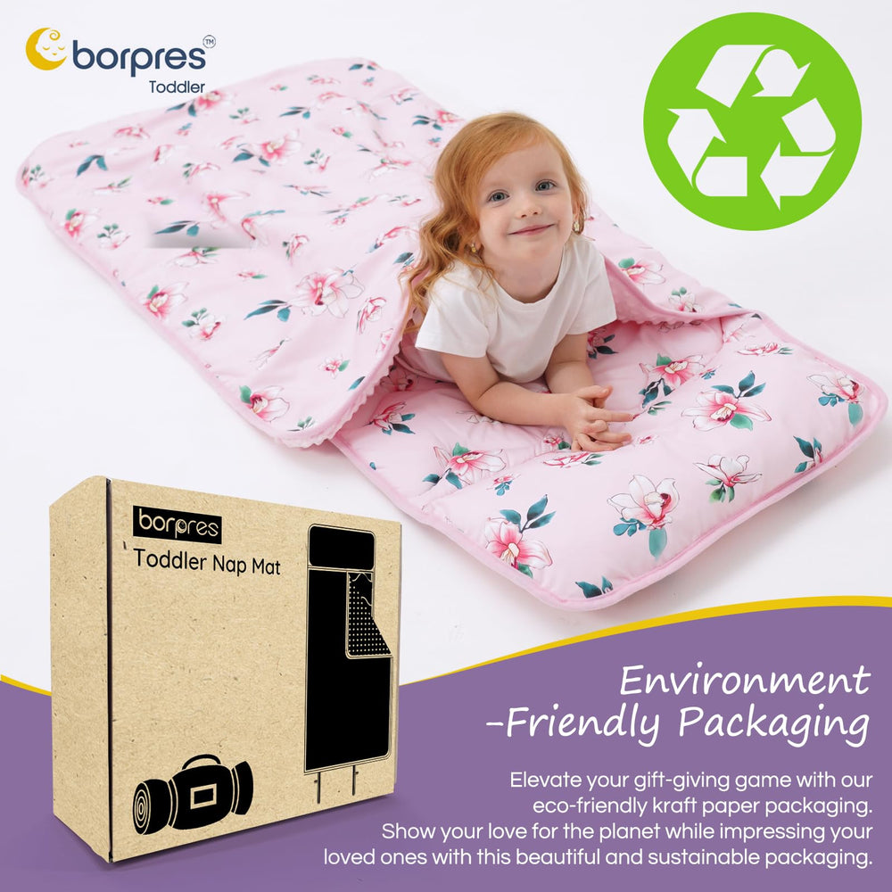 BORPRES nap mat portable size designed for kids up to seven years old.
