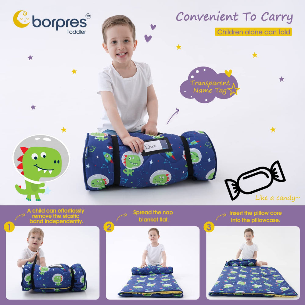 BORPRES nap mat with removable pillow showing plush minky fleece