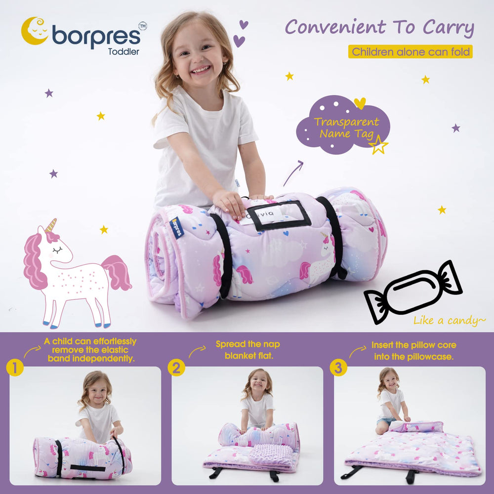 BORPRES nap mat roll-up design for travel and daycare on the go