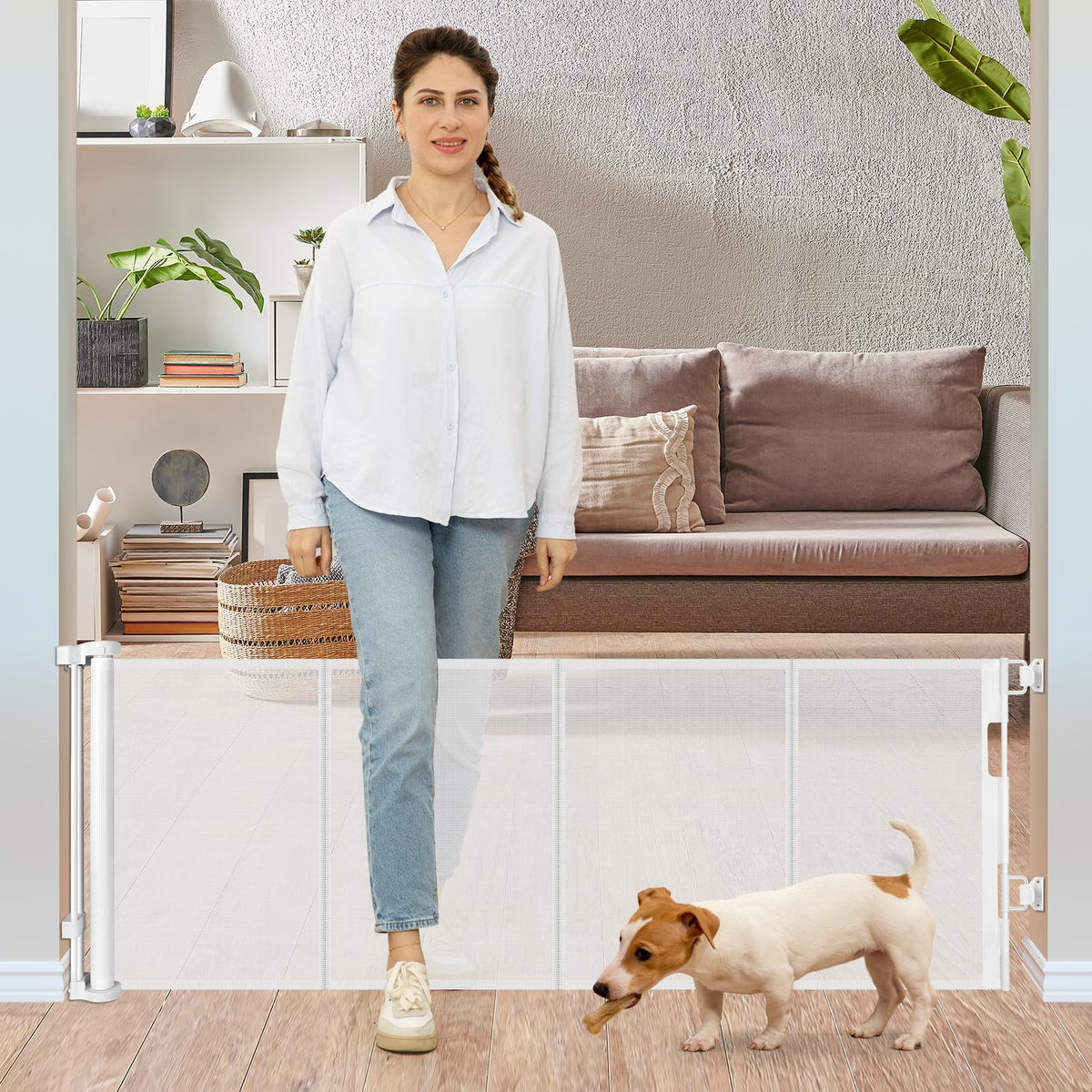 Borthmiu 24-inch retractable gate retracted for compact storage.