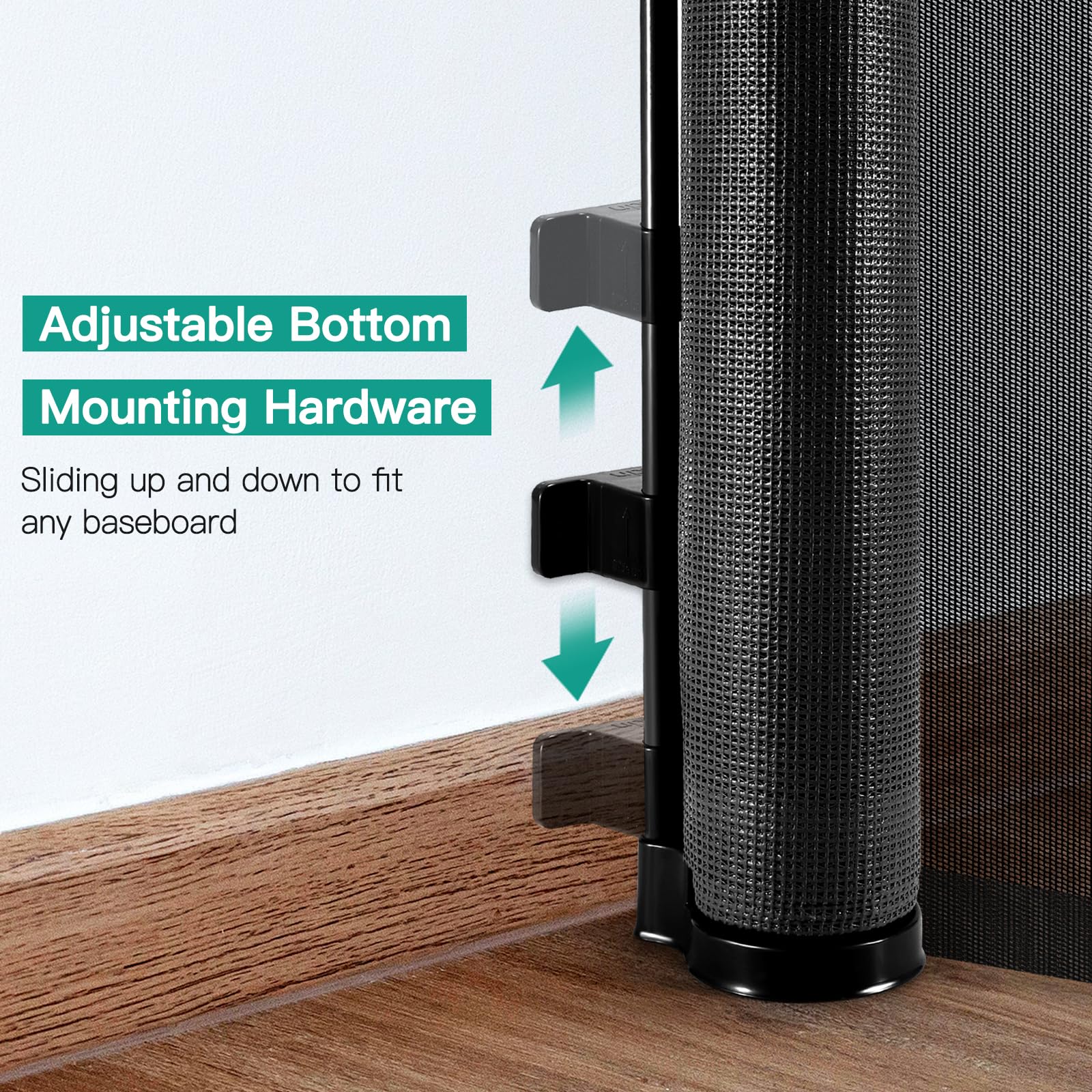 Borthmiu baseboard-adjustable lower bracket fits multiple wall heights.