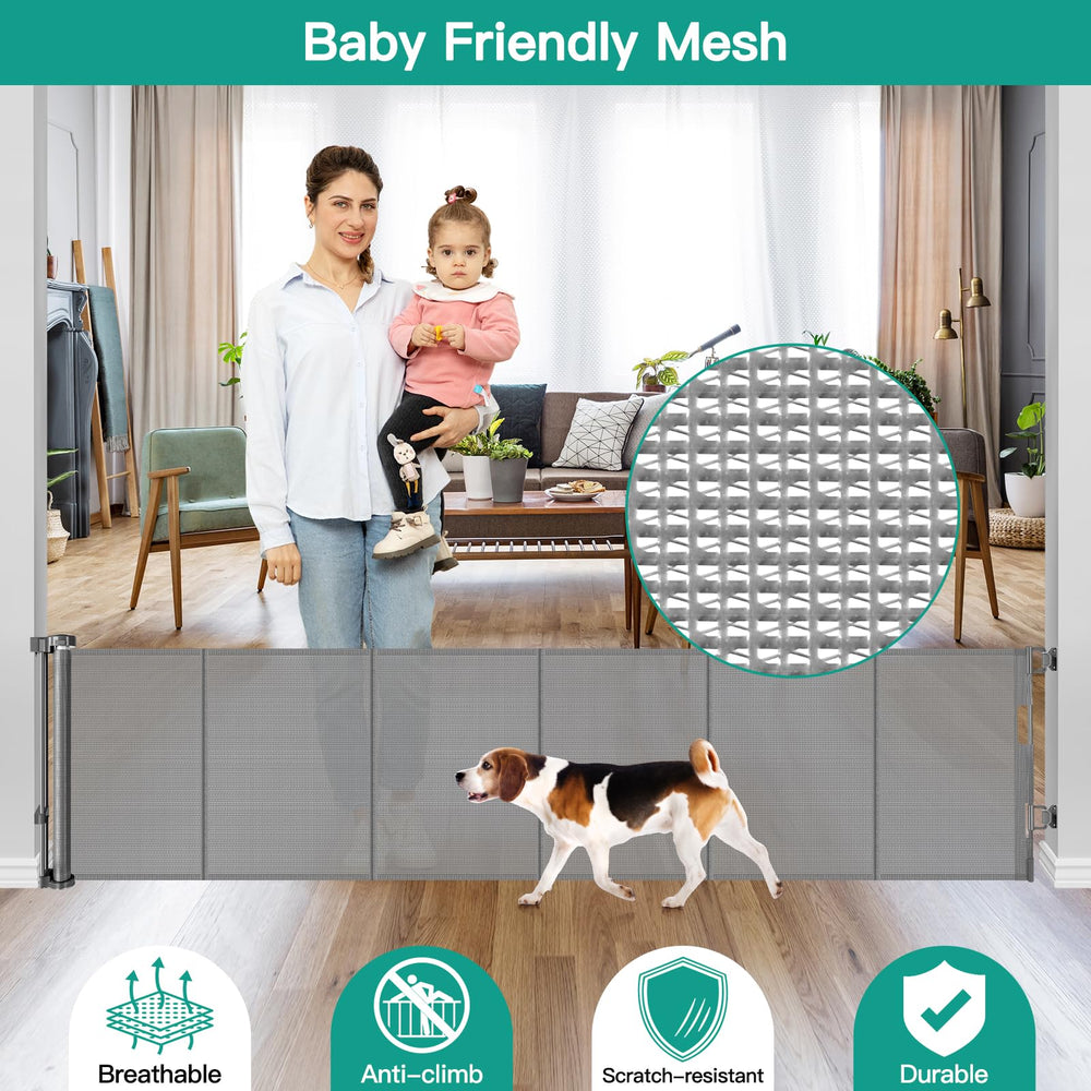 Indoor-outdoor setup showcasing Borthmiu puppy gate in hallway.