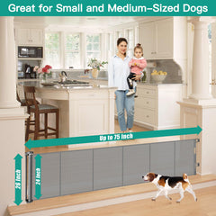 Borthmiu gate extended to 75 inches, fits wide openings without tripping.