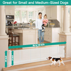 Borthmiu retractable mesh dog gate enables smooth passage while keeping children and pets contained.
