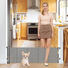 Borthmiu 20-inch gray short dog gate, easy step-over access for small pets