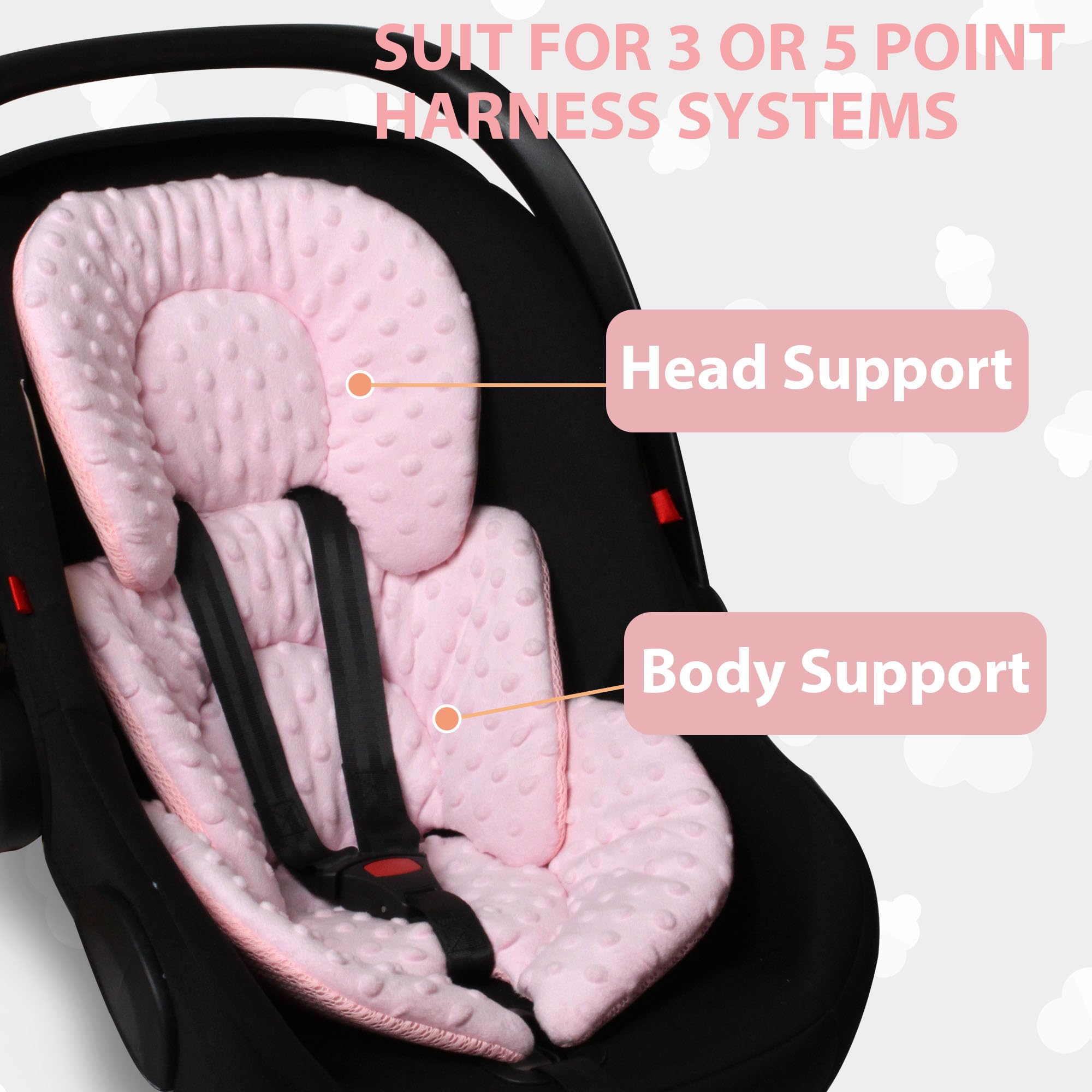 Boryokun head and body support helps tiny travelers feel secure.