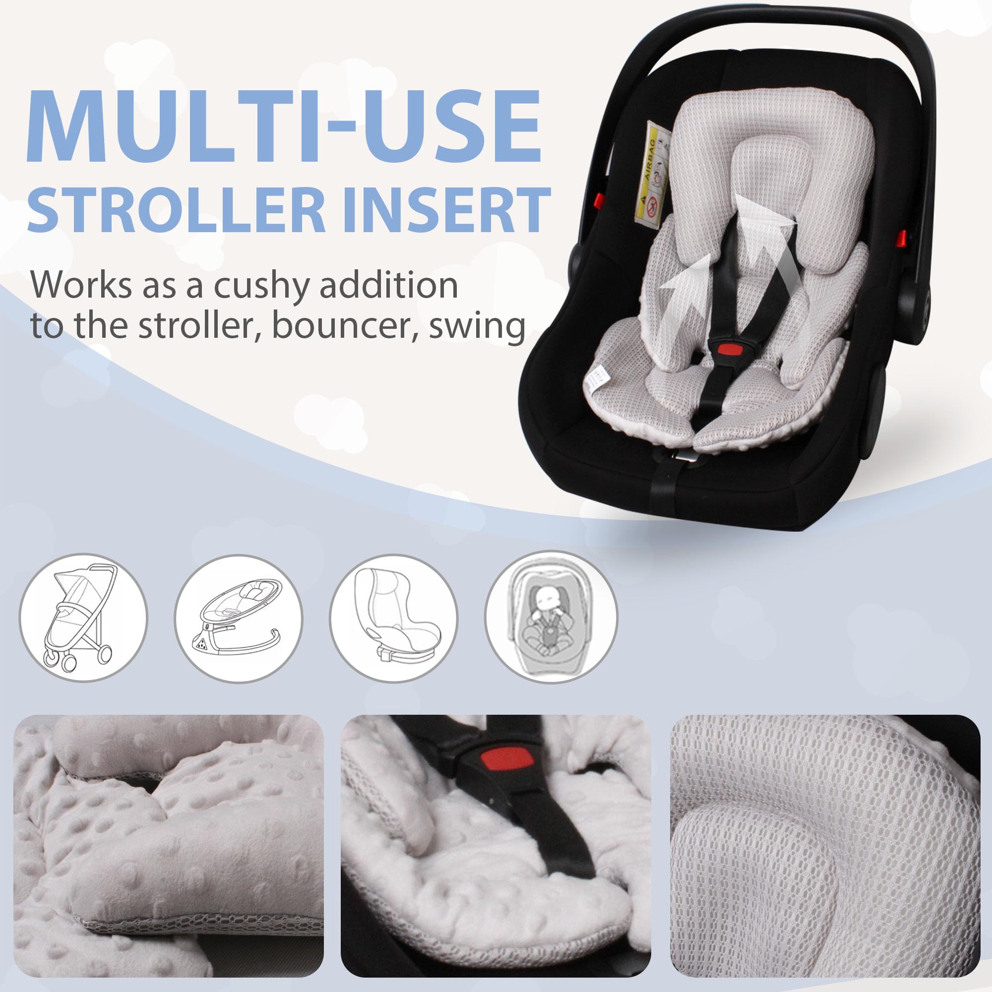 Works with 3- and 5-point harnesses for versatile use.