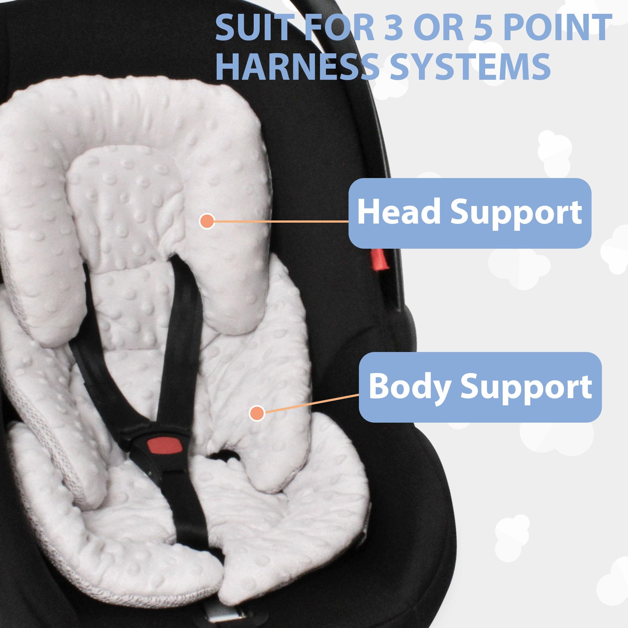 Winter-warm mink fabric side keeps baby cozy during chilly car rides.