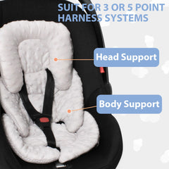 Winter-warm mink fabric side keeps baby cozy during chilly car rides.