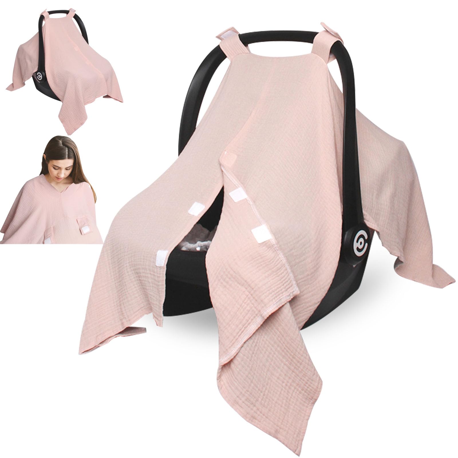 Boryokun muslin car seat cover front view, breathable protection for sun and breeze.