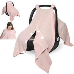 Boryokun muslin car seat cover front view, breathable protection for sun and breeze.