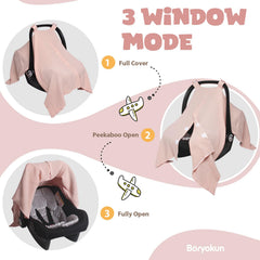 Boryokun muslin car seat cover with peekaboo opening for quick baby checks.