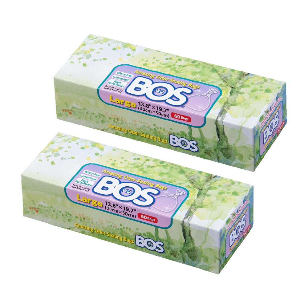 BOS odor sealing bags used with diapers for odor control at home.