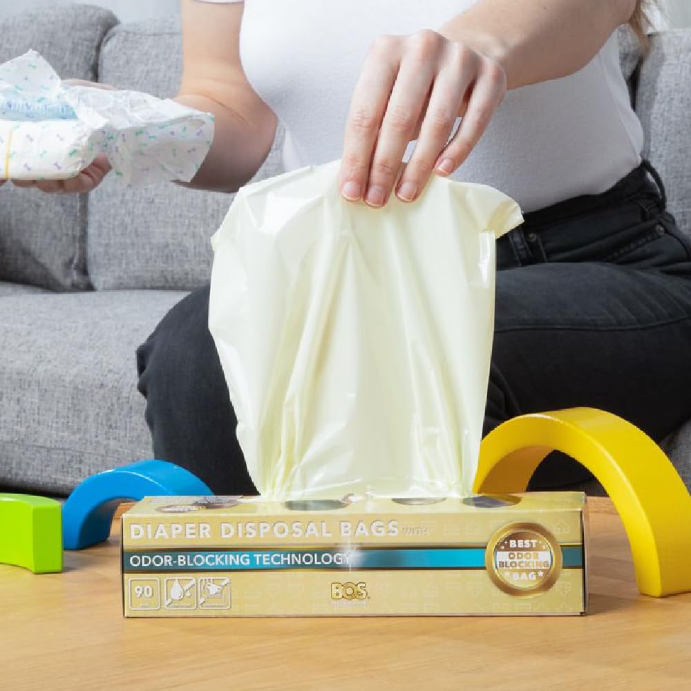 BOS diaper bags dispensing box, convenient single-pack dispensing.