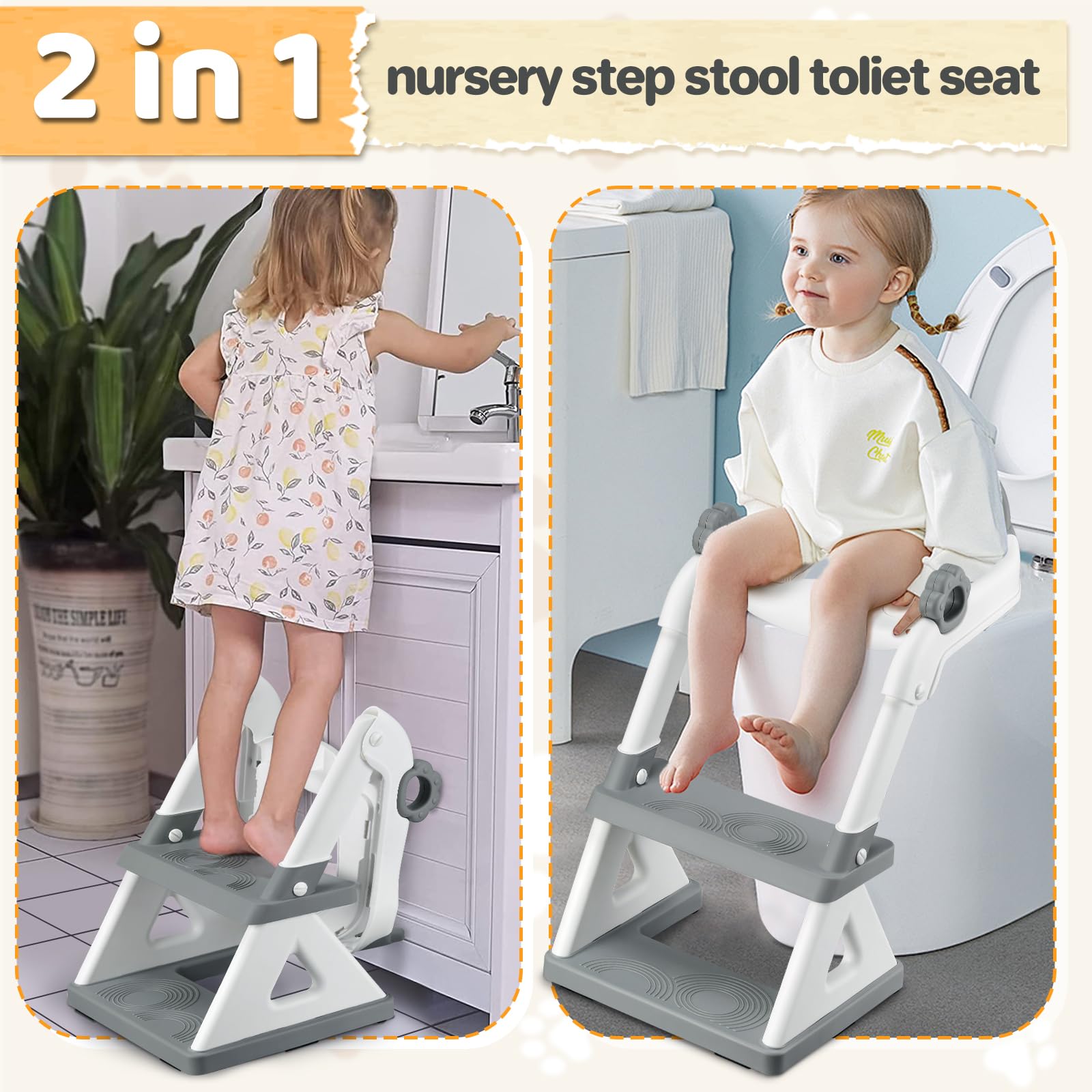 BOSEDSANG 2-in-1 design combines seat and step stool for potty training.