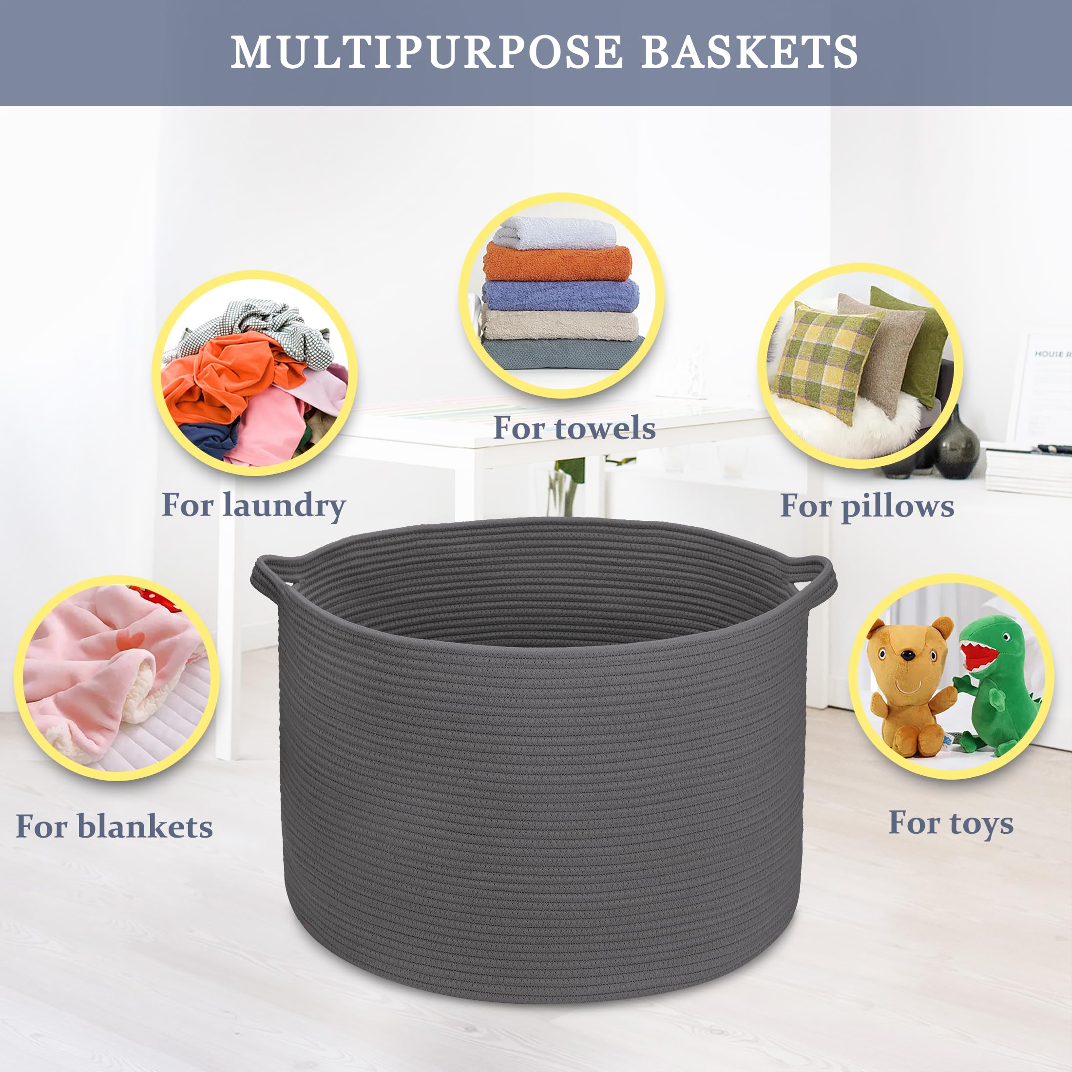 BOSROTY baby nursery storage idea using a soft cotton rope basket