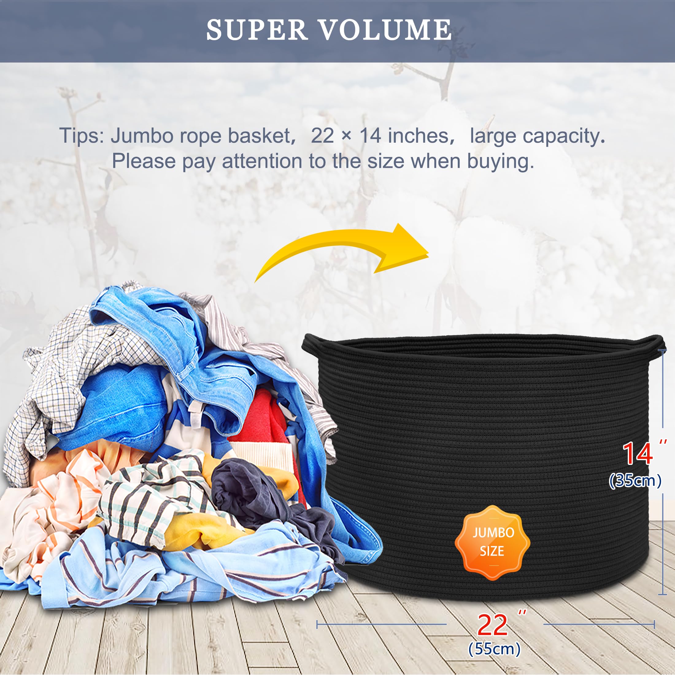 BOSROTY basket 22x14 front view, easy access laundry hamper design.